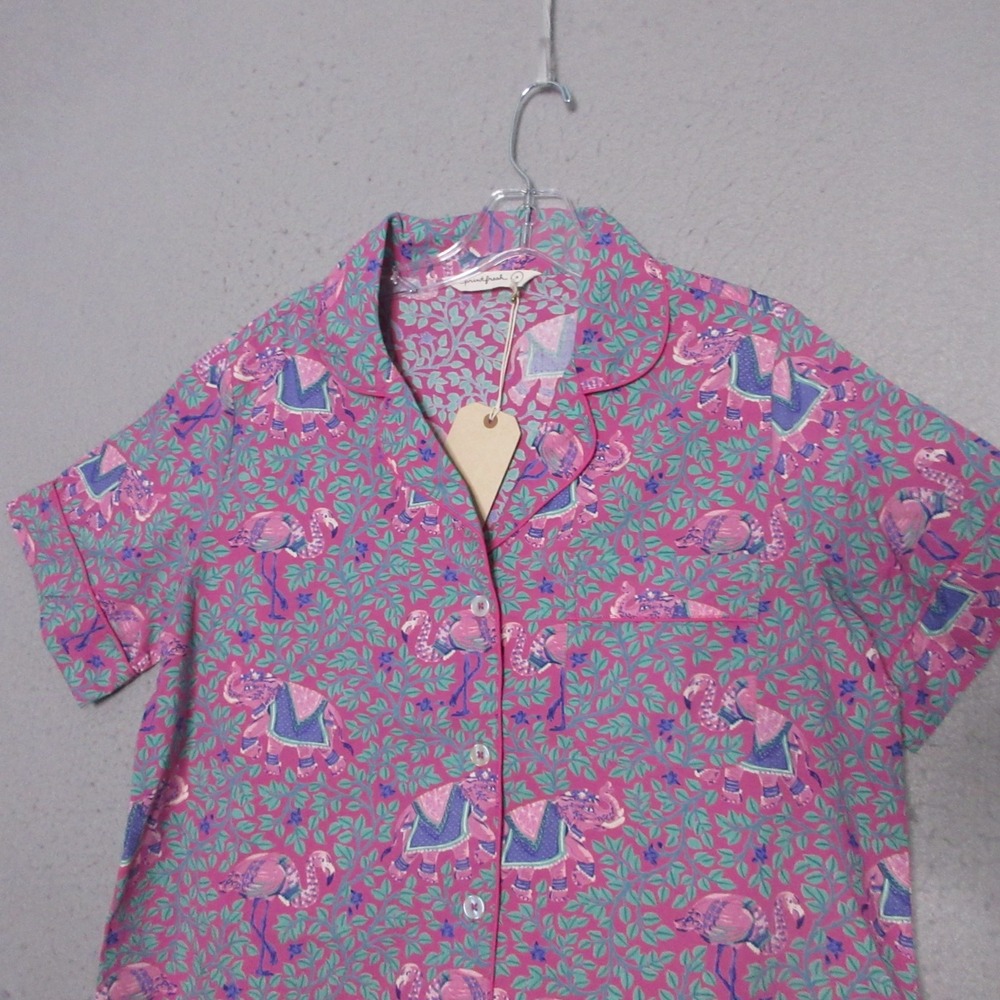 Print Fresh Pajama Top Small‎ Pink Elephant Flamingo Print Organic Cotton NWT